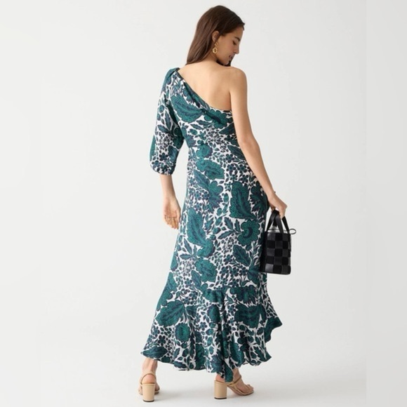 J. Crew Collection 100% Silk Asymetrical Green Floral Women's Dress - Picture 3 of 6